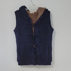Easel Navy Hooded Sweater Vest, Size Small